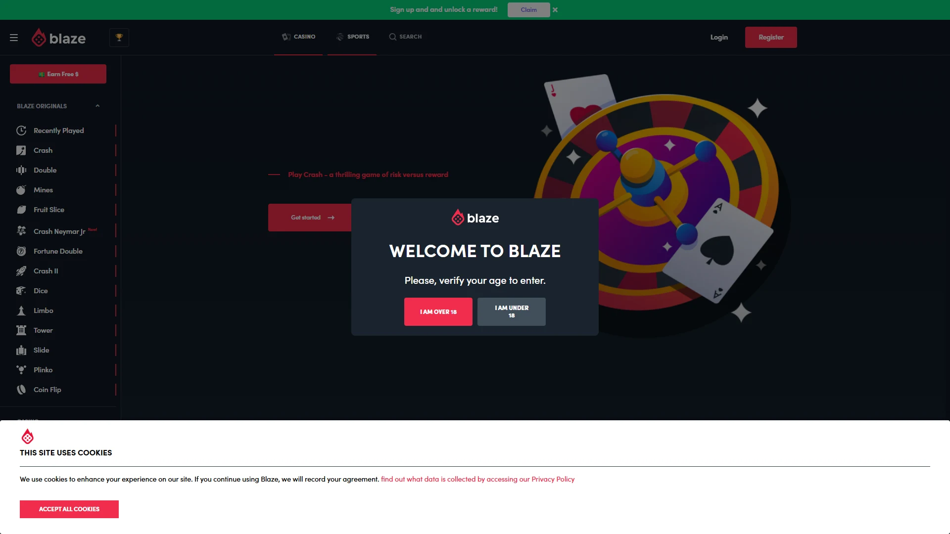 Blaze Casino cashier: deposit and withdrawal options